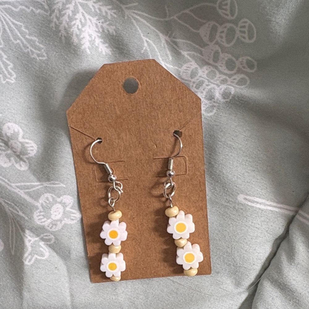 Floral Dangle Earrings with Yellow and White Accents